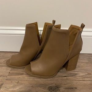 Camel peep toe booties